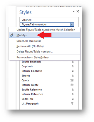 Figure 3: The style box with the ‘modify’ option highlighted.