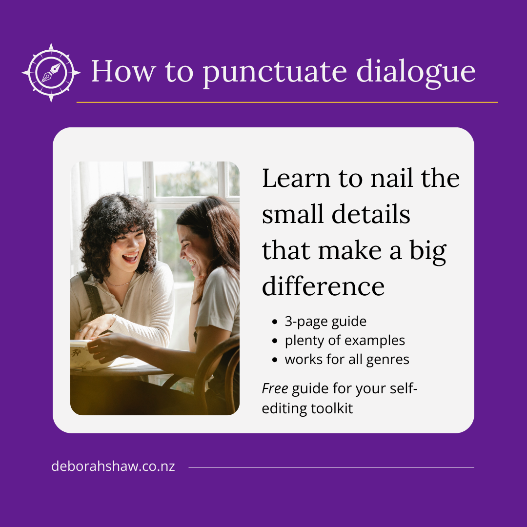 Thumbnail for my guide, How to punctuate dialogue. Clicking on this downloads a PDF guide.