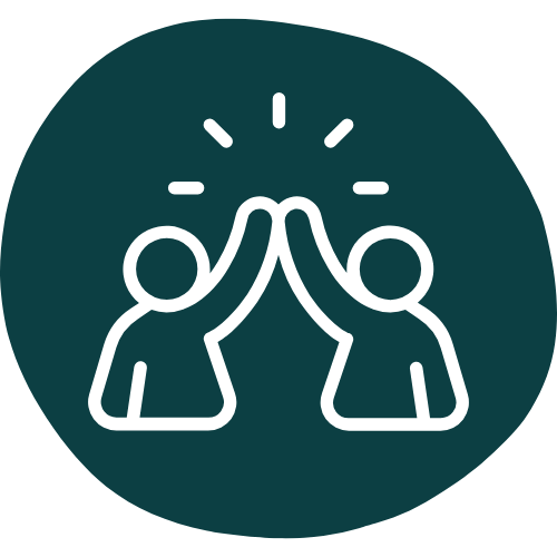 Icon depicting two people giving a high five, symbolising celebration or teamwork.