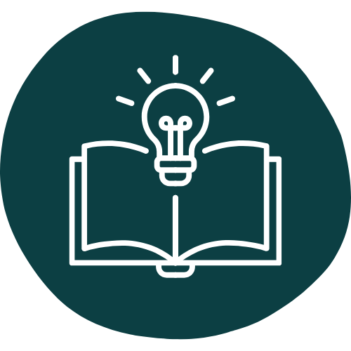An open book with a light bulb above it, symbolising ideas and learning.